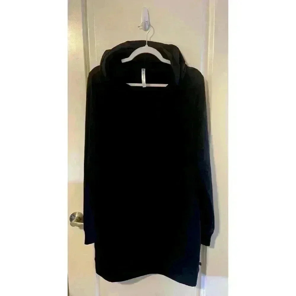 Fabletics Black Hoodie Sweatshirt Dress Women’s Size Medium front pocket soft